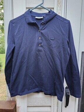 Lacoste Slim Fit Polo Shirt Navy Blue Long Sleeve Women’s Size 40 Large Stretch